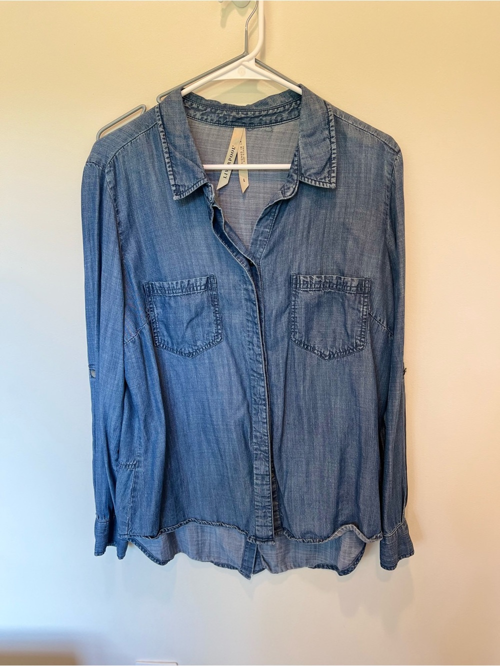 Liverpool Los Angeles Women's Large Buttondown Long Sleeve Top Blue Soft